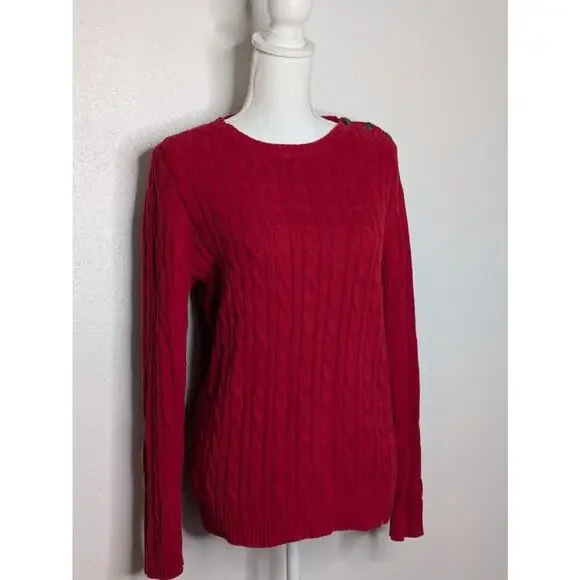 Croft Barrow Sweater Womens Solid Red Chunky Knit Round Neck Size Medium - Picture 2 of 8